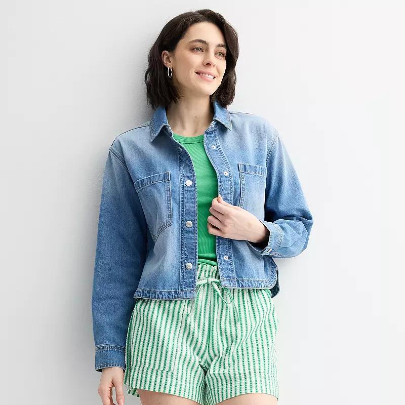 Women's Sonoma Goods For Life® Cropped Shacket, Size: Medium, Medium Light Blue Product Image