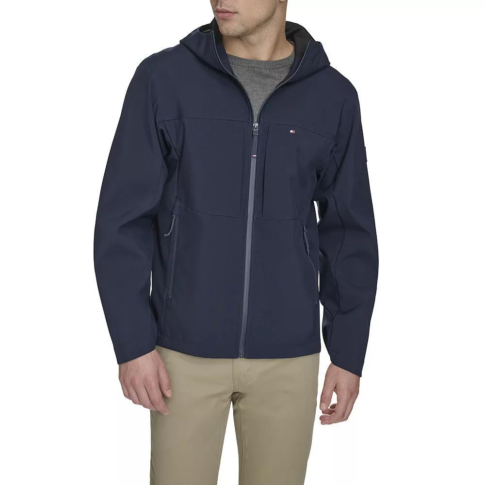 Men's Tommy Hilfiger Soft Shell Hooded Water Resistant Midweight Jacket, Size: Medium, Blue Product Image