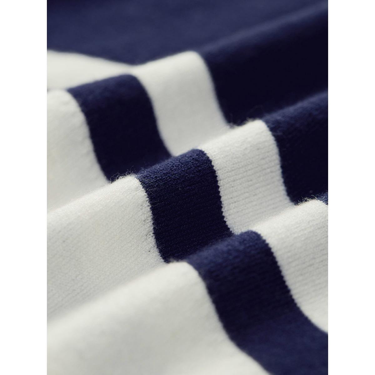 Plus Size Striped Two Tone V Neck Drop Shoulder Pullover Indigo Women Casual Loose Long Sleeve V-neck Dailywear Pullovers BloomChic 18-20/2X Product Image