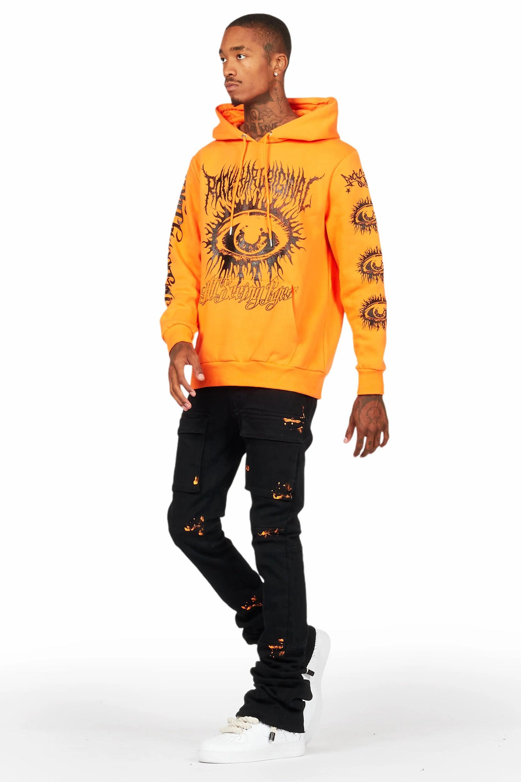 All Seeing Eyes Orange Hoodie/Super Stacked Flare Jean Bundle Male Product Image