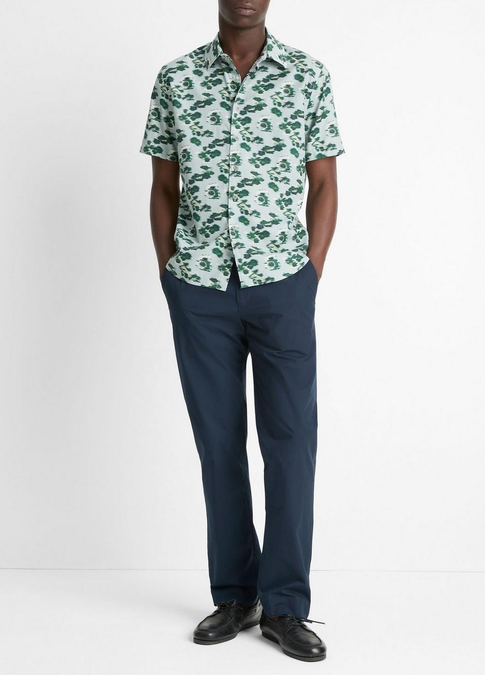 Mens Hazy Camellia Cotton-Blend Short-Sleeve Shirt, Light Agave, Size XL Vince Product Image