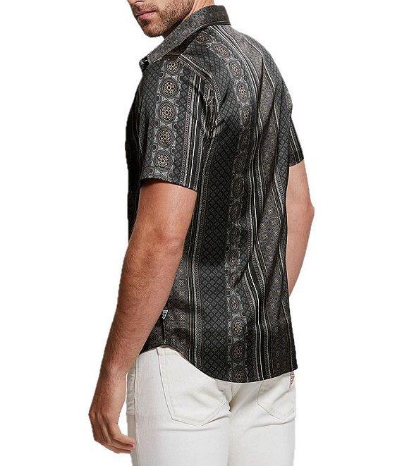 Guess Charm Mosaic Stripe Short Sleeve Woven Shirt Product Image
