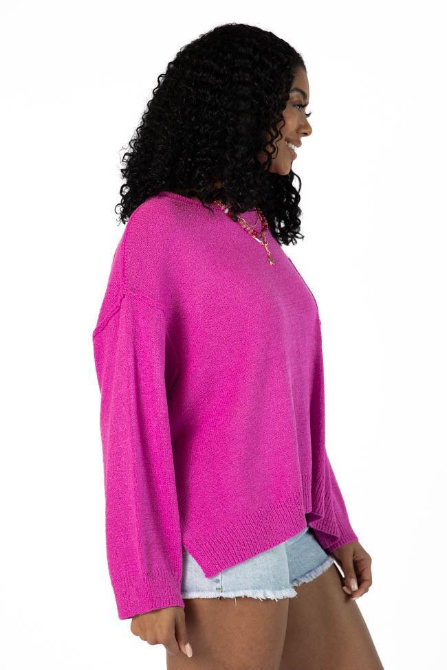 Tell Me Everything Magenta Oversized Pocketed Light Weight Sweater SALE Product Image