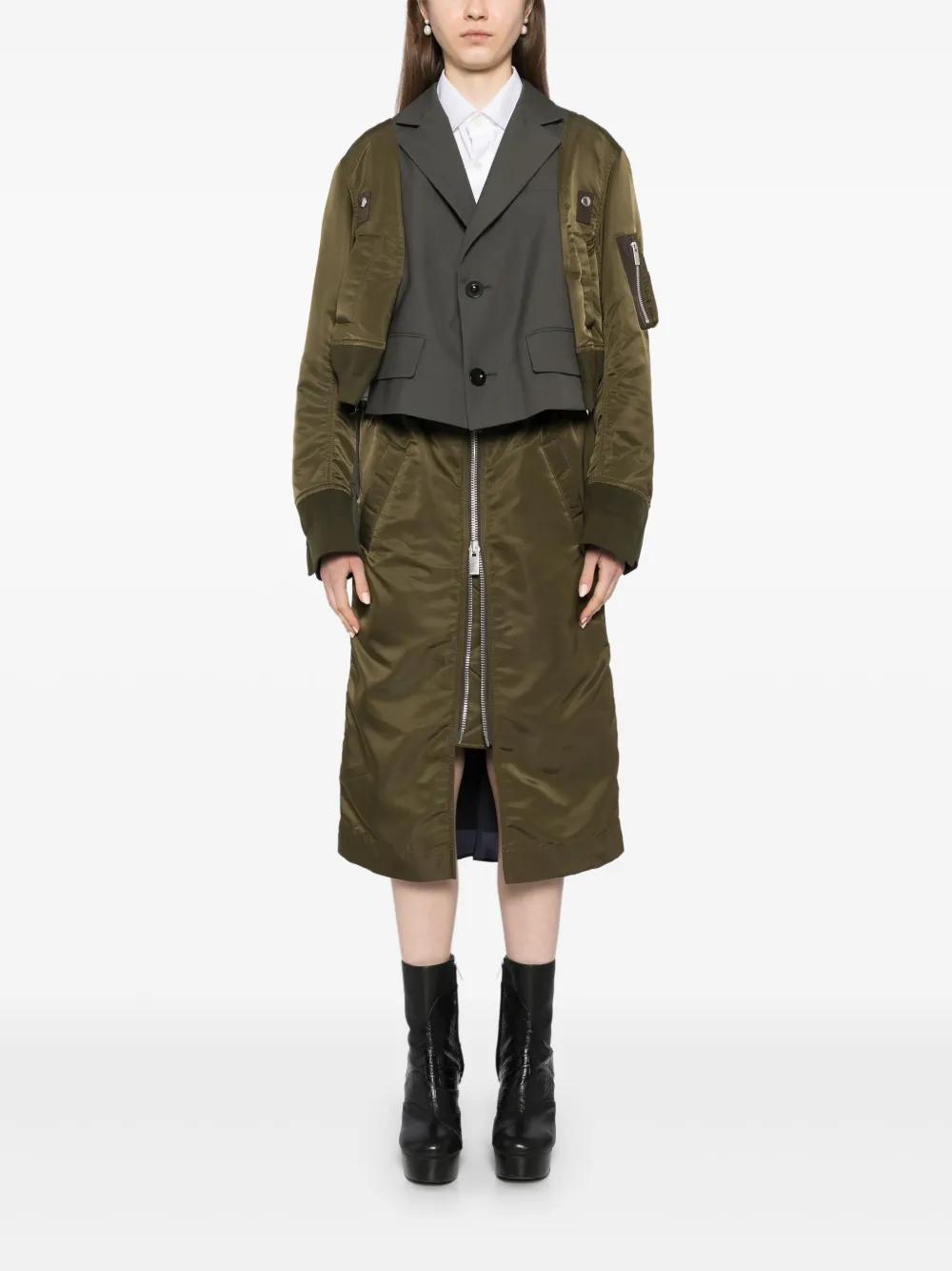 SACAI Single-breasted Panelled Bomber Jacket In Green Product Image