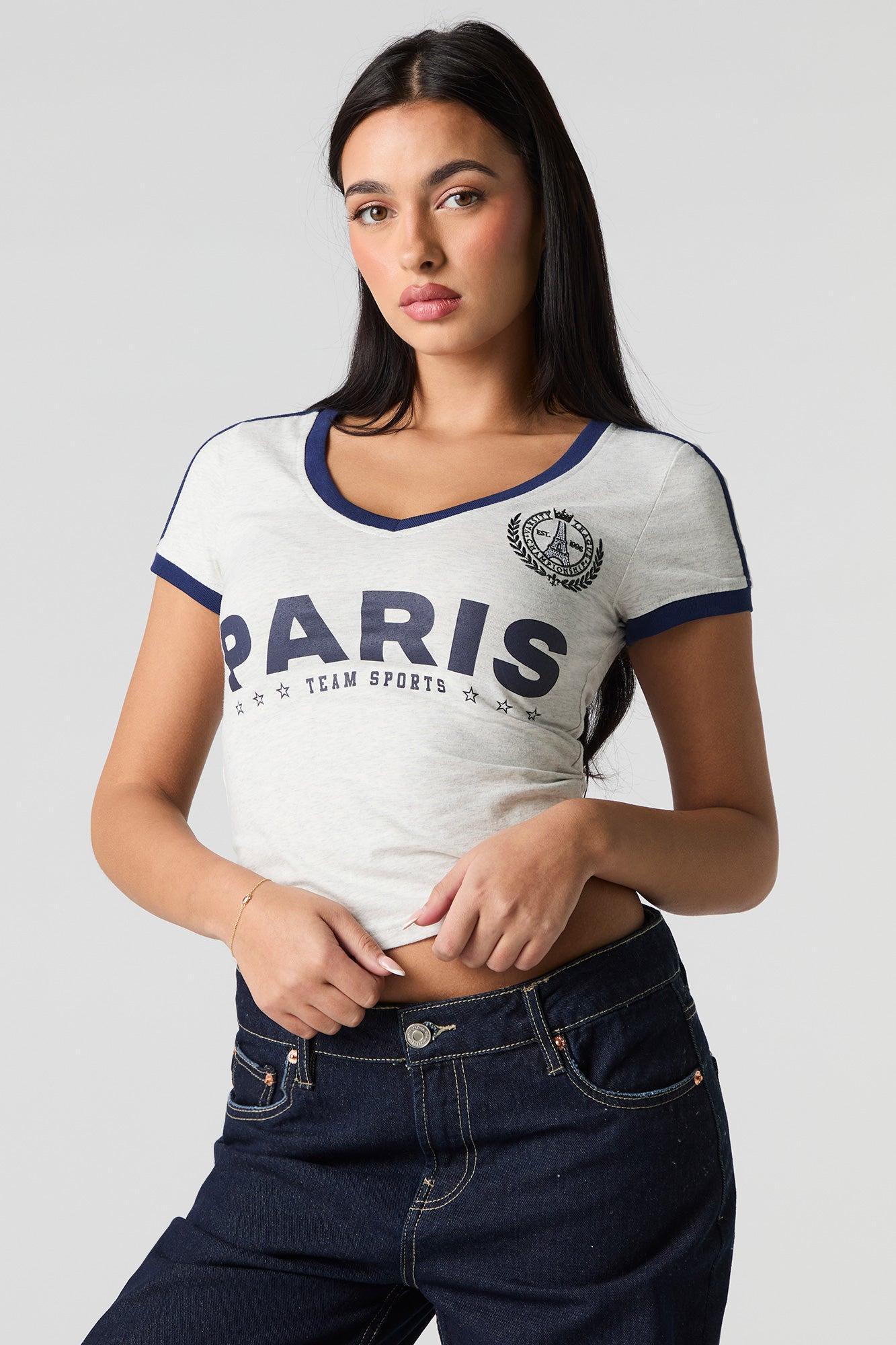 Sporty Graphic V-Neck Ringer T-Shirt Female Product Image