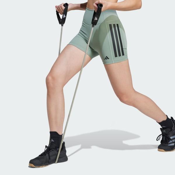 adidas Optime 3-Stripes 1/4 Short Leggings Silver Green XL 3 Womens Product Image