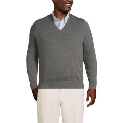 Mens Lands End Classic-Fit Fine-Gauge Supima Cotton V-neck Sweater Grey Heather Product Image