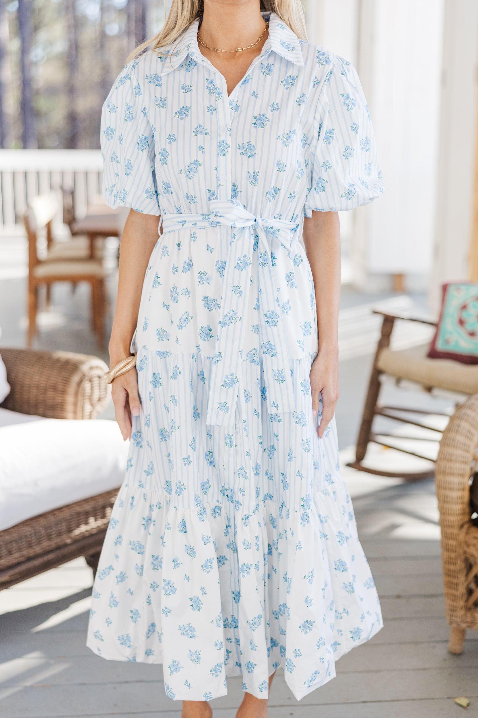 The Only One Light Blue Striped Midi Dress Female Product Image