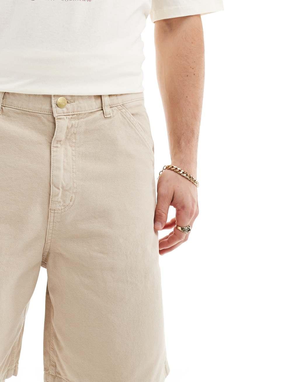 Jack & Jones baggy fit carpenter shorts in beige Product Image