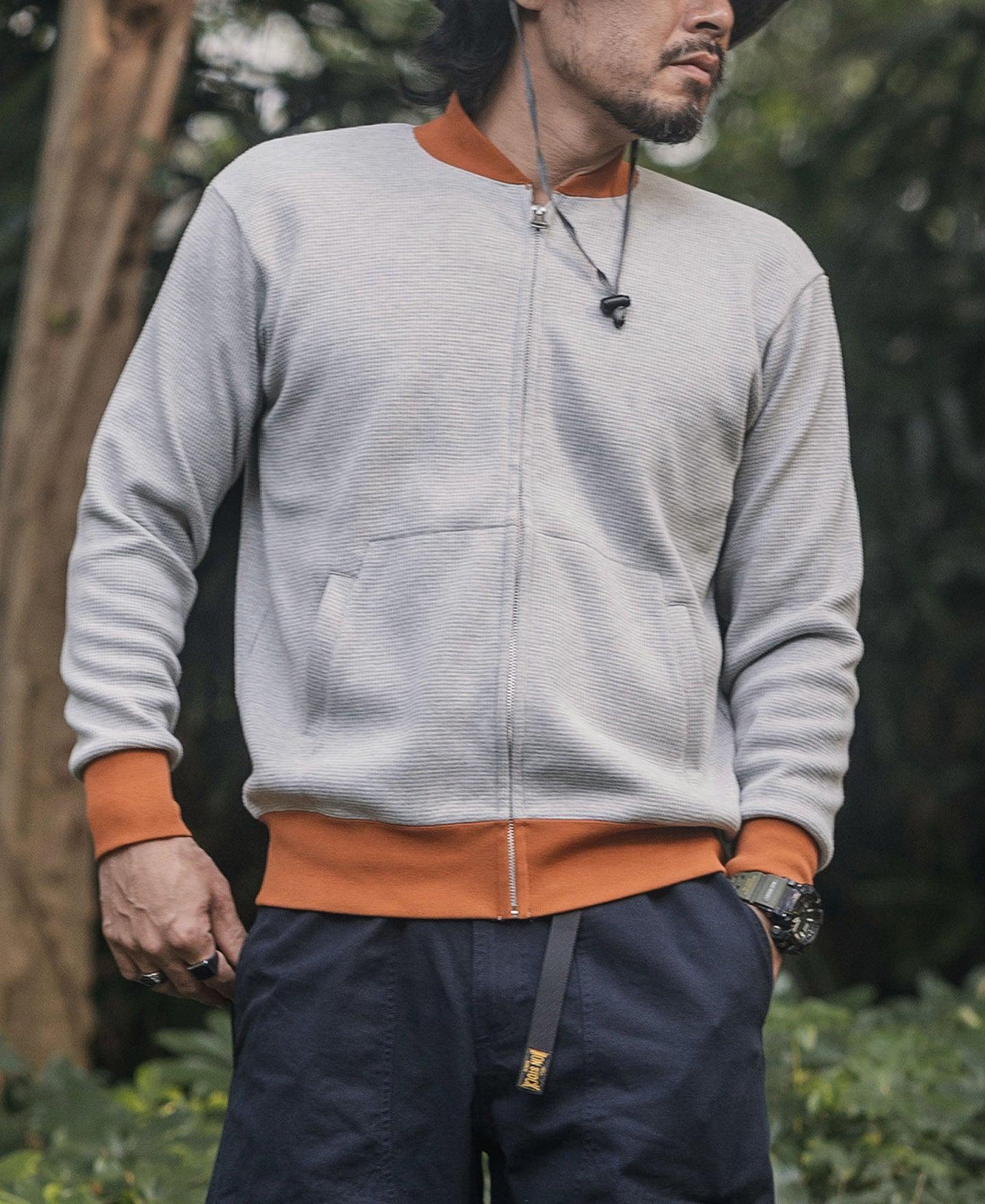 Waffle Cotton Full-Zip Track Jacket - Gray Product Image