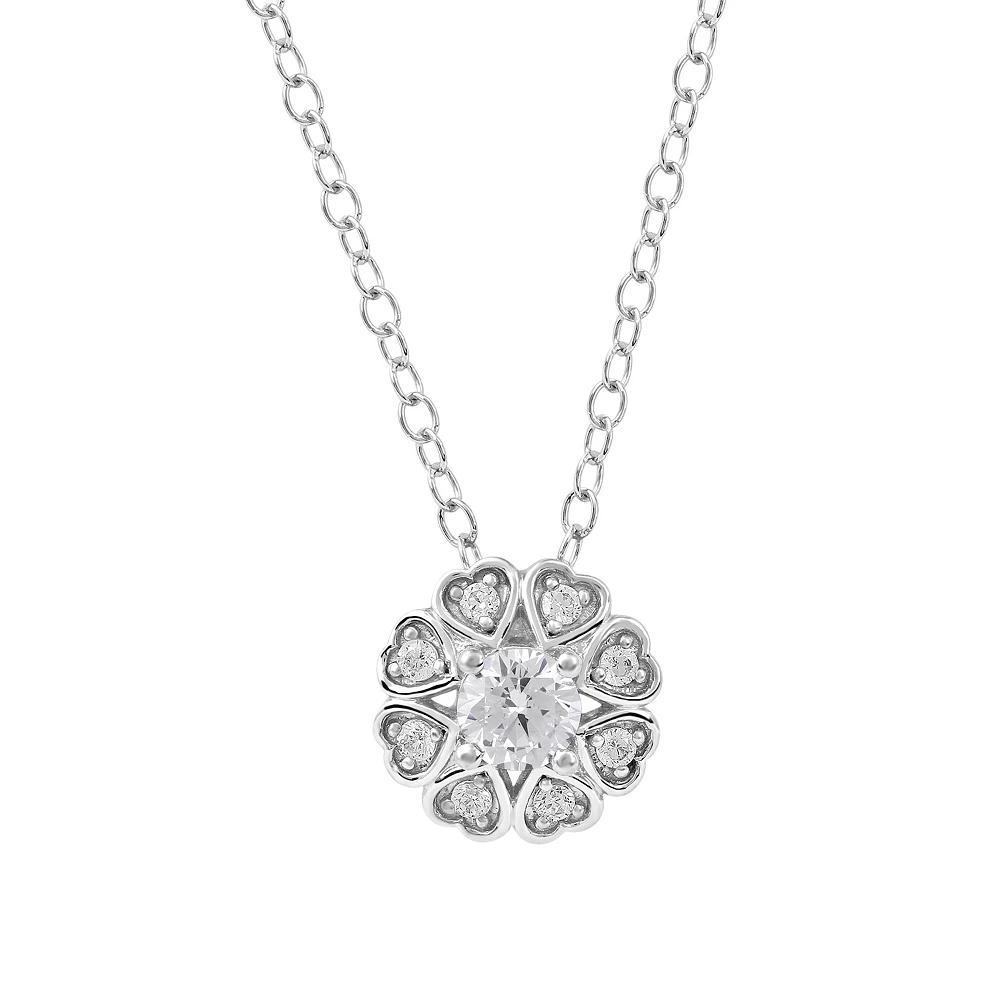 DeCouer Sterling Silver 1/3 Carat T.W. Diamond Flower Pendant Necklace, Women's, Size: 18", Silver Tone Product Image