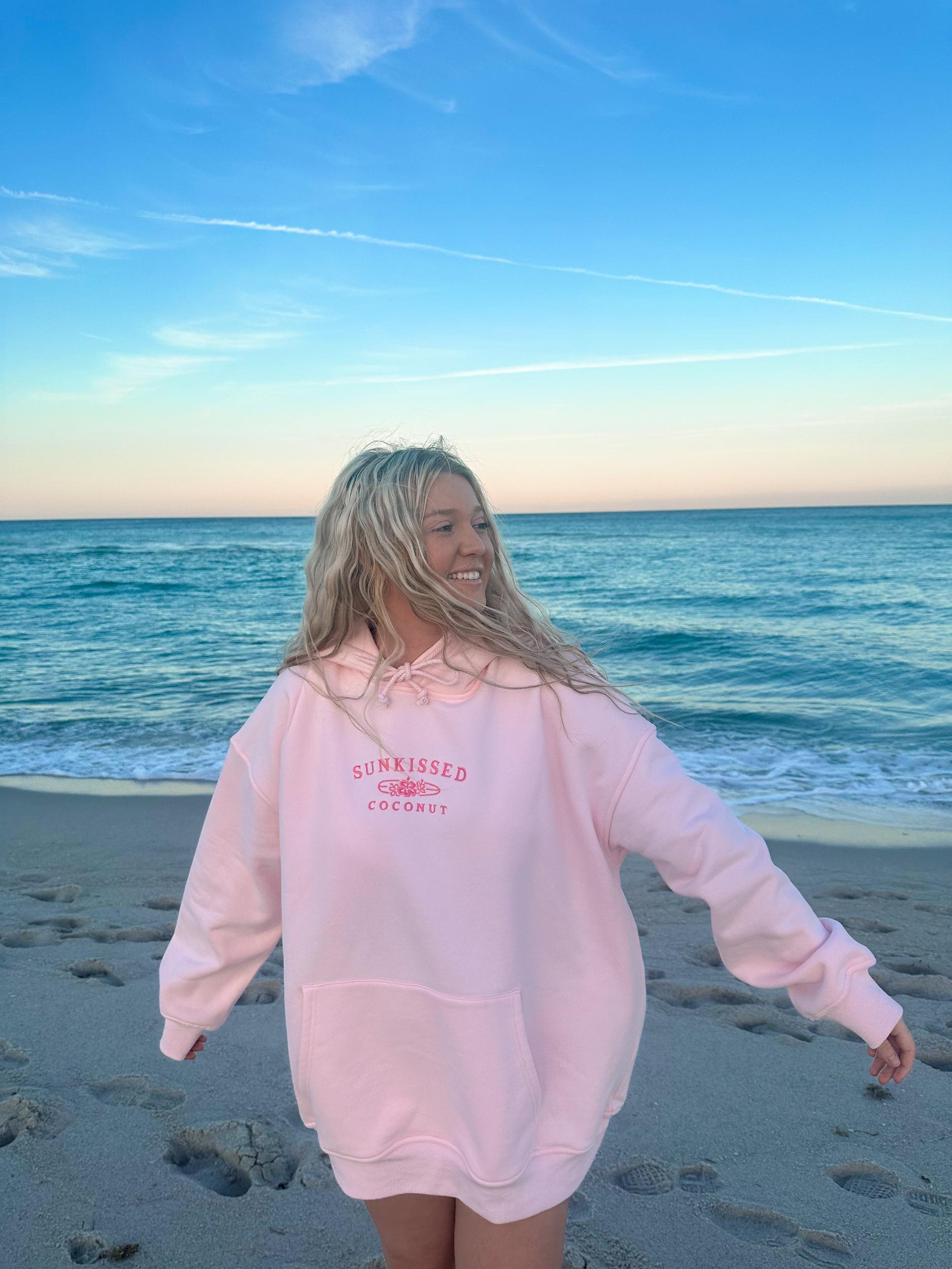 Light Pink Embroider Sunkissedcoconut Hoodie Girls Product Image