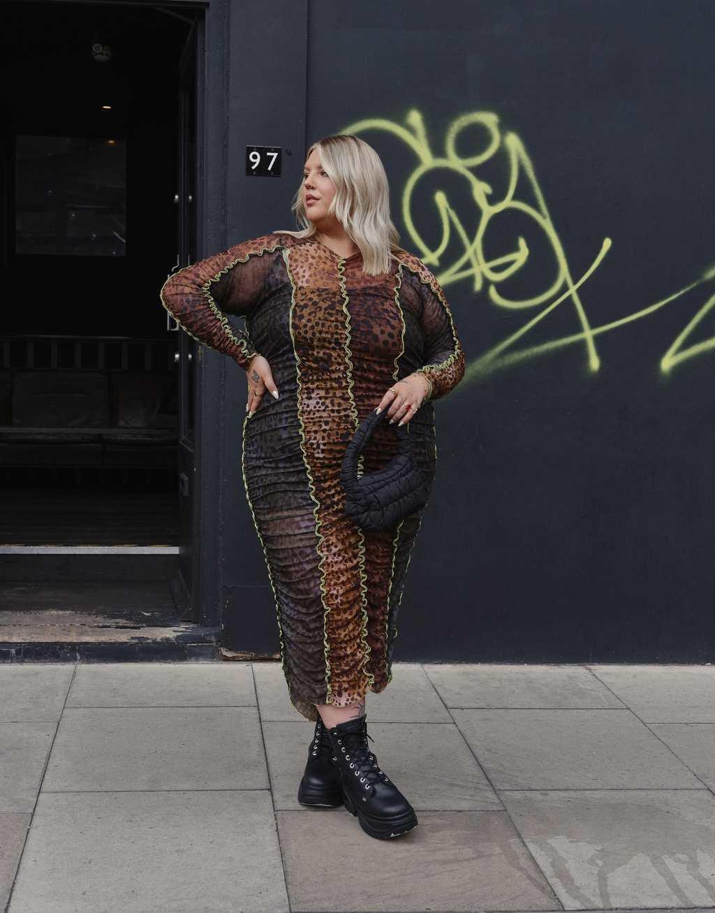  Renee Studio Plus x Holly Wynne exclusive mesh high neck midi dress in leopard print   Product Image