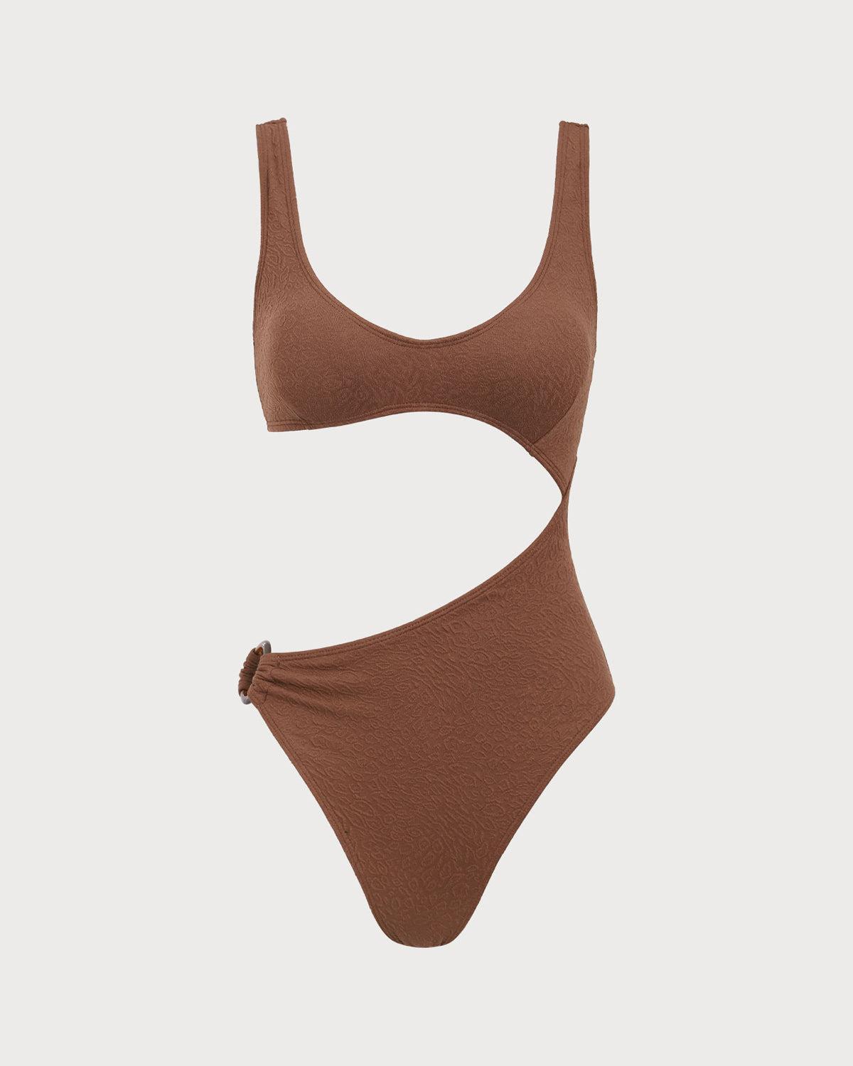 Brown Cutout One-Piece Swimsuit Product Image