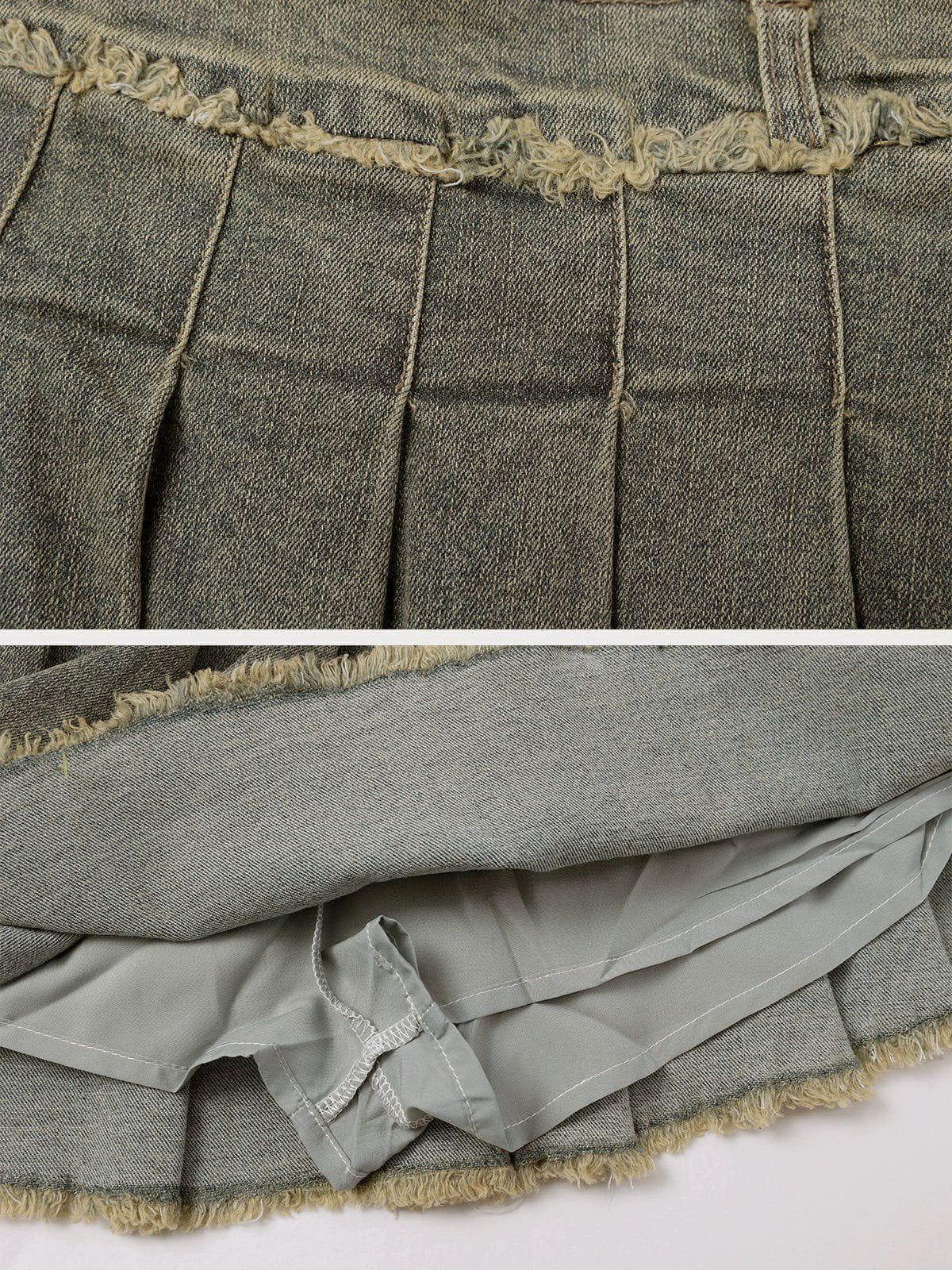 Fringe Wrinkle Washed Denim Skirt Product Image