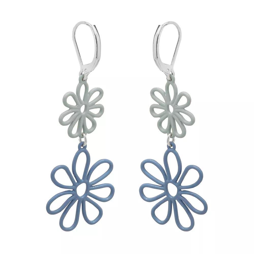 LC Lauren Conrad Two Tone Wire Flowers Double Drop Earrings, Women's, Blue Product Image