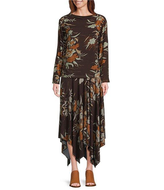 Bryn Walker Belen Fiori Print Viscose Jersey Drape Neck Long Sleeve Shirt Product Image