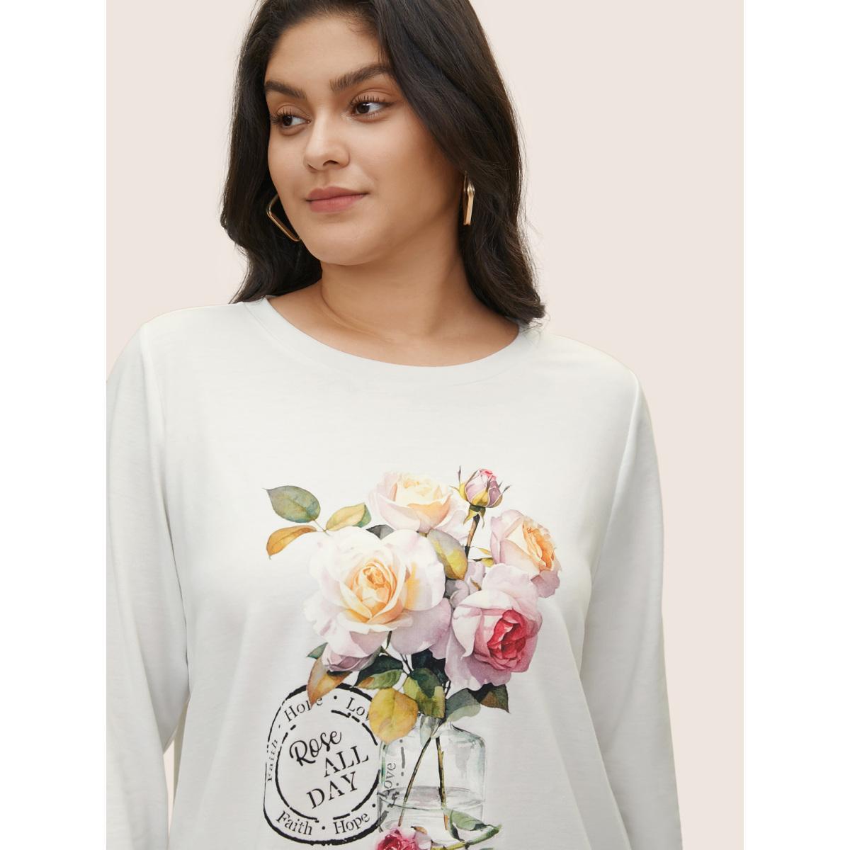 Plus Size Graphic Natural Floral Print Crew Neck Sweatshirt Women White Casual Non Everyday Sweatshirts BloomChic 26/4X Product Image