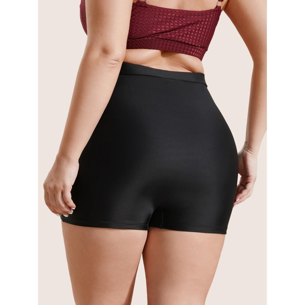 Plus Size Plain Button Detail Skinny Swim Bottom Women's Swimwear Black Beach Button High stretch Skinny High Rise Curve Swim Bottoms BloomChic 18-20/2X Product Image