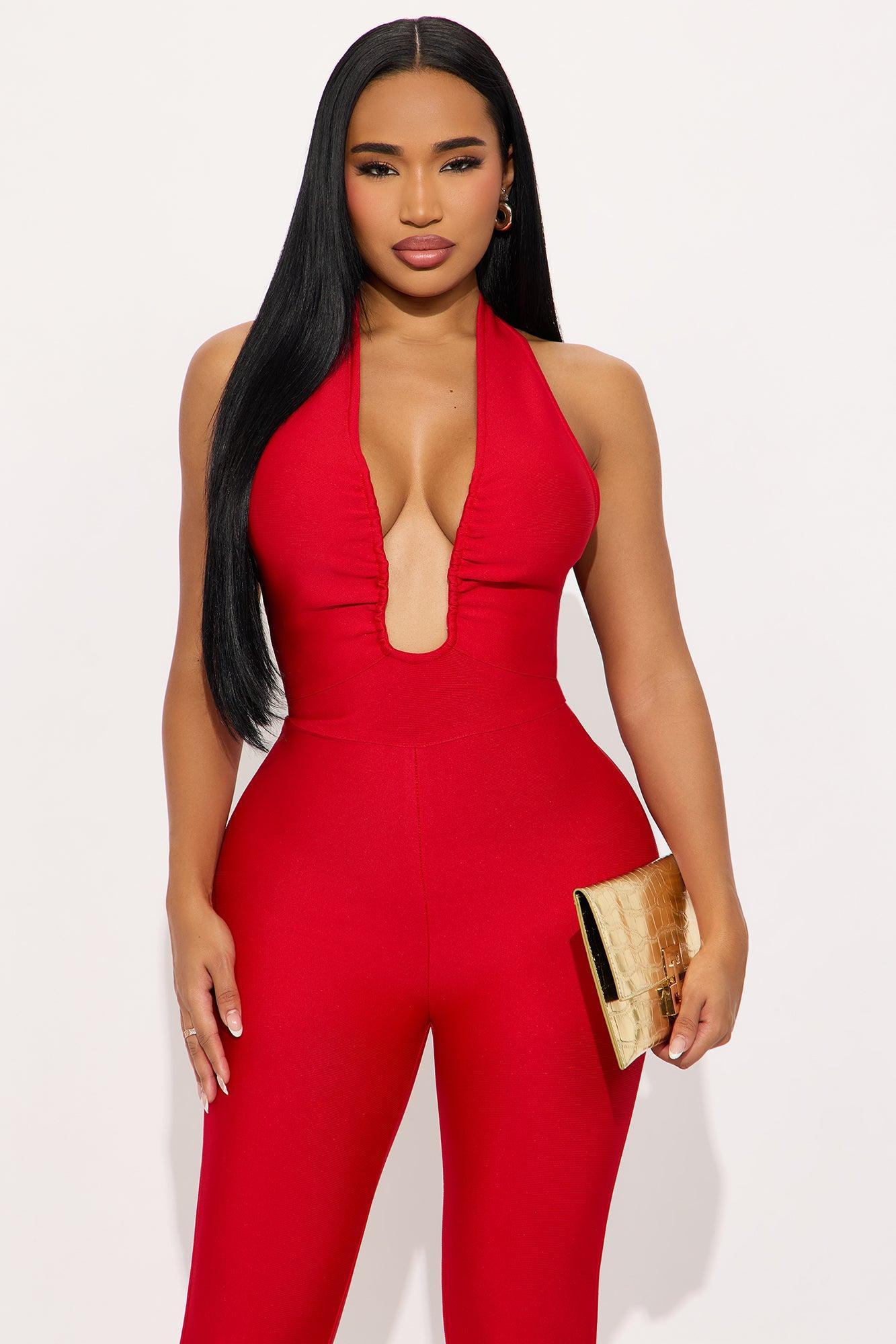 Karla Bandage Halter Jumpsuit - Red Product Image
