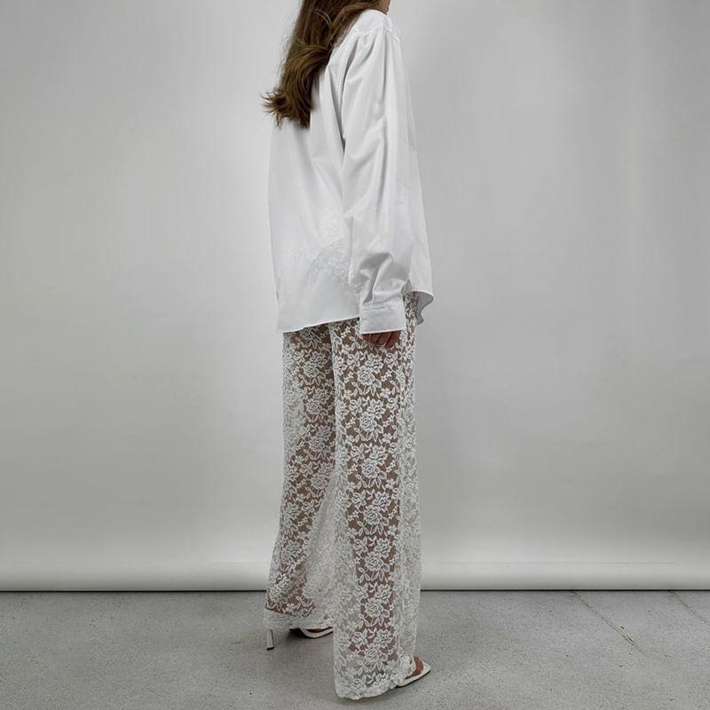 Mid Rise Floral Lace Straight Leg Pants Product Image
