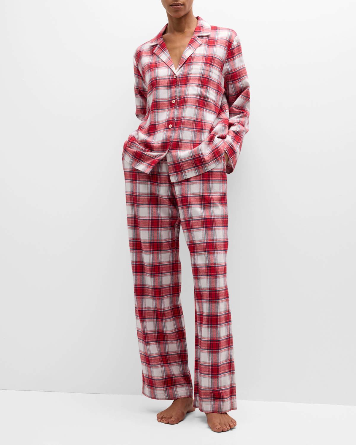 Eberjey Flannel Long PJ Set (Tartan Plaid Forest Green) Women's Pajama Sets Product Image