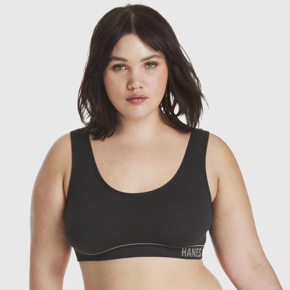 Hanes Women's Ribbed Scoopneck Bra MHT006 - Black XXL: Adjustable Strap, Unlined Full Coverage Product Image