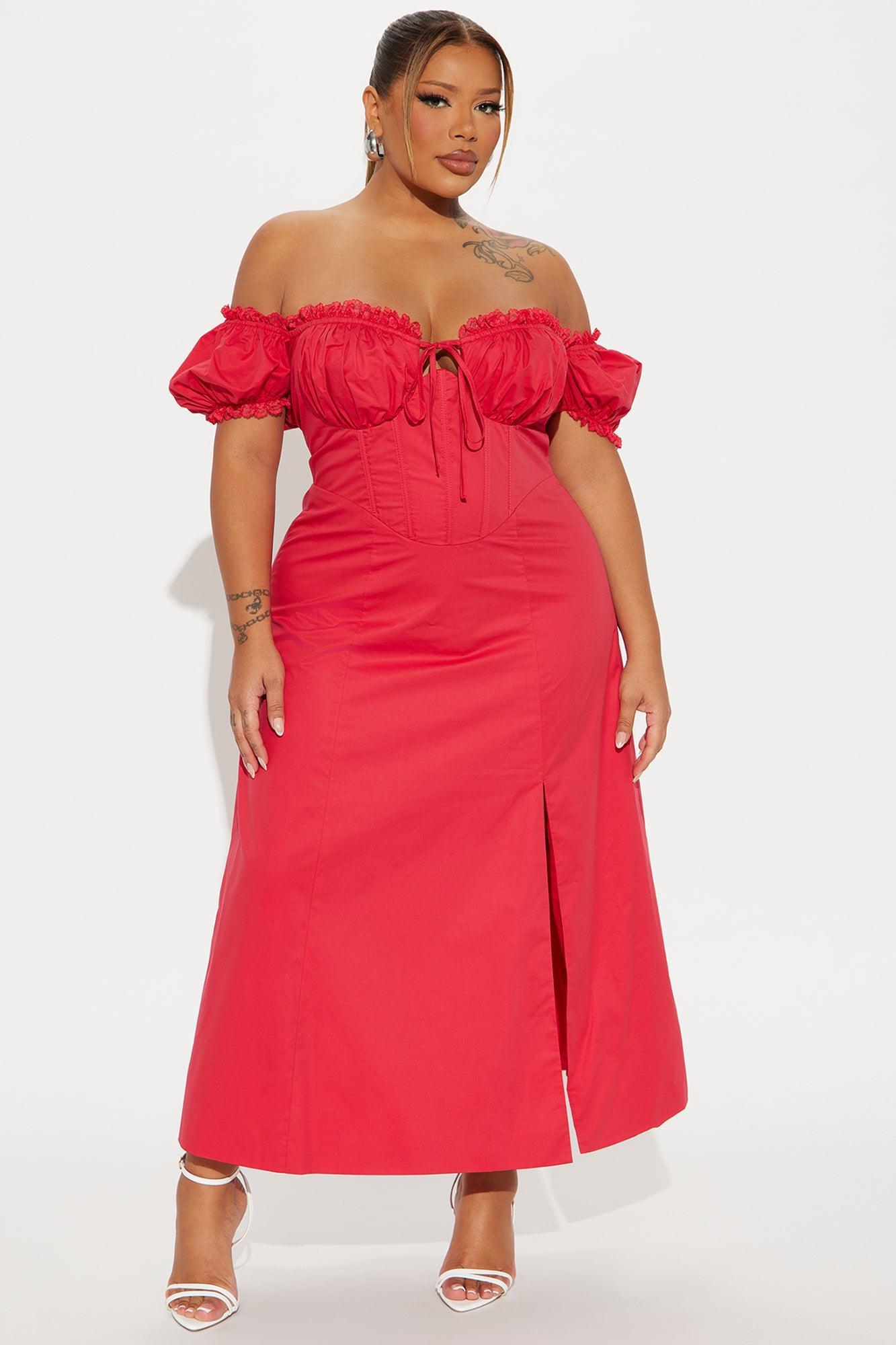 Eleanor Milkmaid Midi Dress - Red Product Image