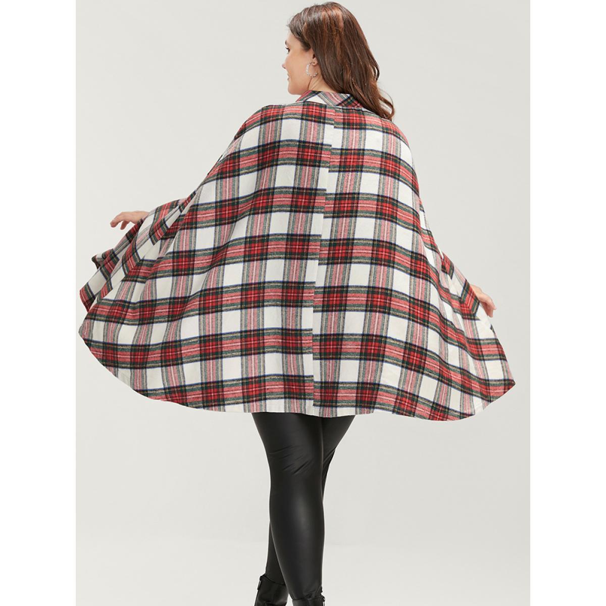 Plus Size Tartan Button Side Cape Coat Without Hat Women Apricot Elegant Button Loose Ladies Dailywear Winter Coats BloomChic 18-20/2X Product Image