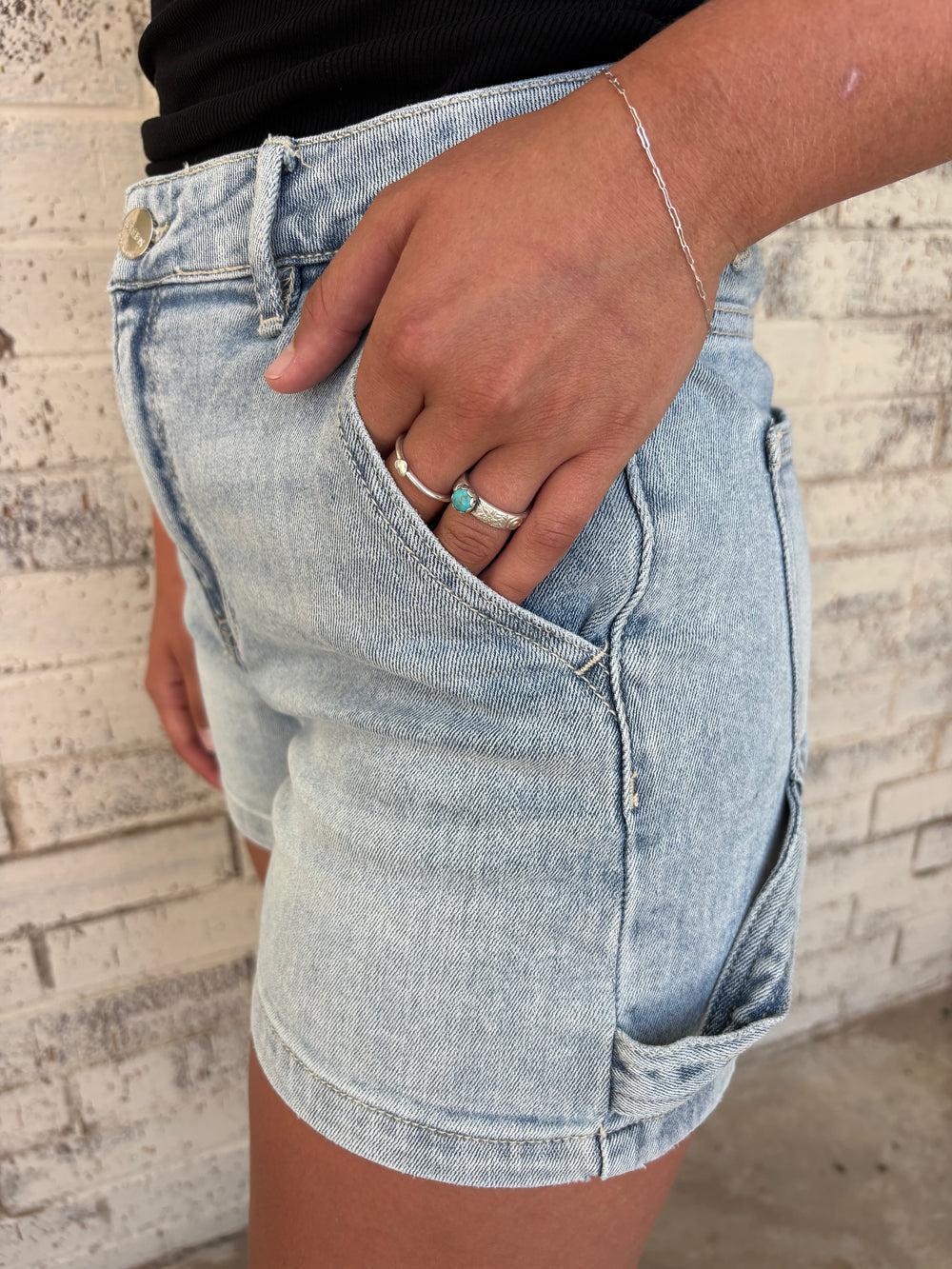 Risen High Rise Light Wash Shorts Product Image
