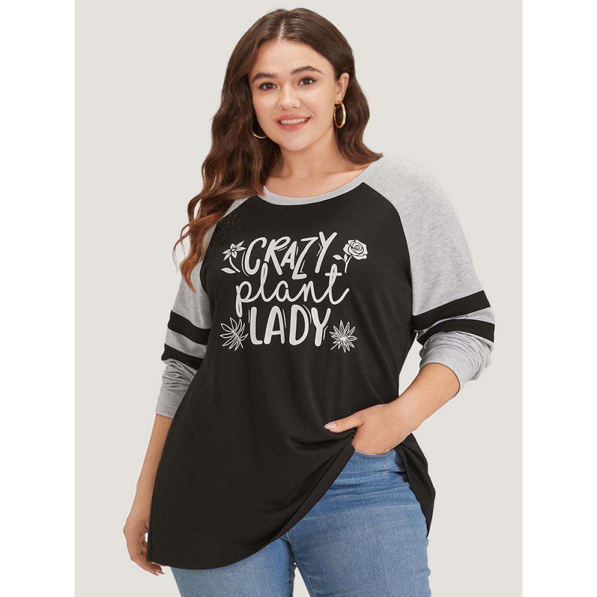 Plus Size Letter & Floral Print Striped Patchwork Raglan Sleeve Sweatshirt Women Multicolor Casual Contrast Dailywear Sweatshirts BloomChic 26/4X Product Image