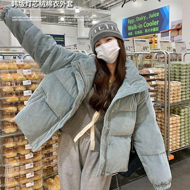 Turtleneck Corduroy Zip-Up Padded Jacket Product Image