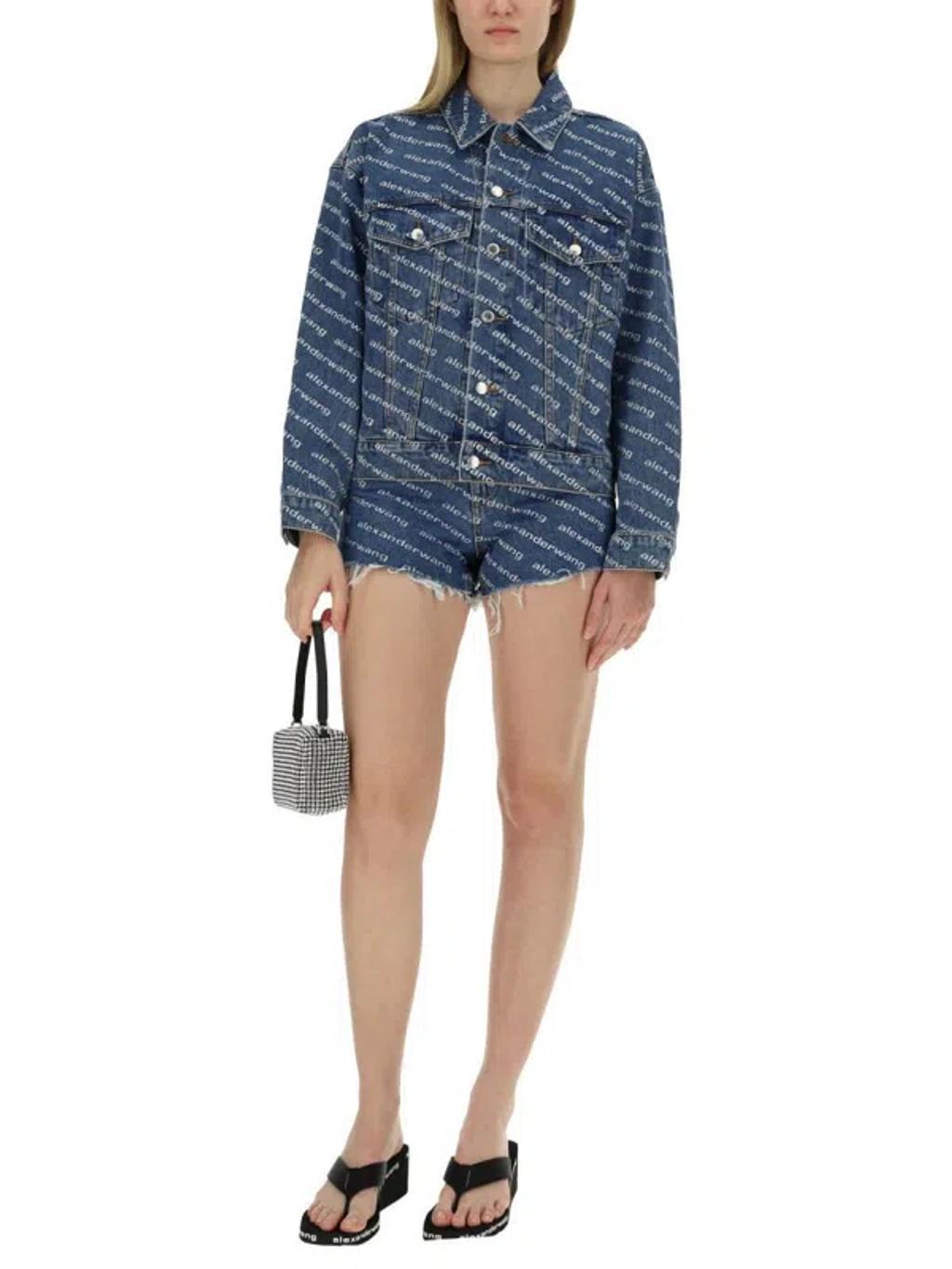 ALEXANDER WANG T Alexander Wang Bite Logo-print Denim Shorts Product Image
