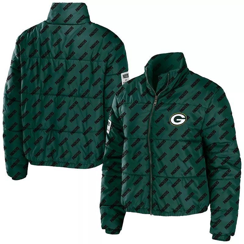 Women's WEAR by Erin Andrews Green Green Bay Packers Puffer Full-Zip Cropped Jacket, Size: Medium Product Image