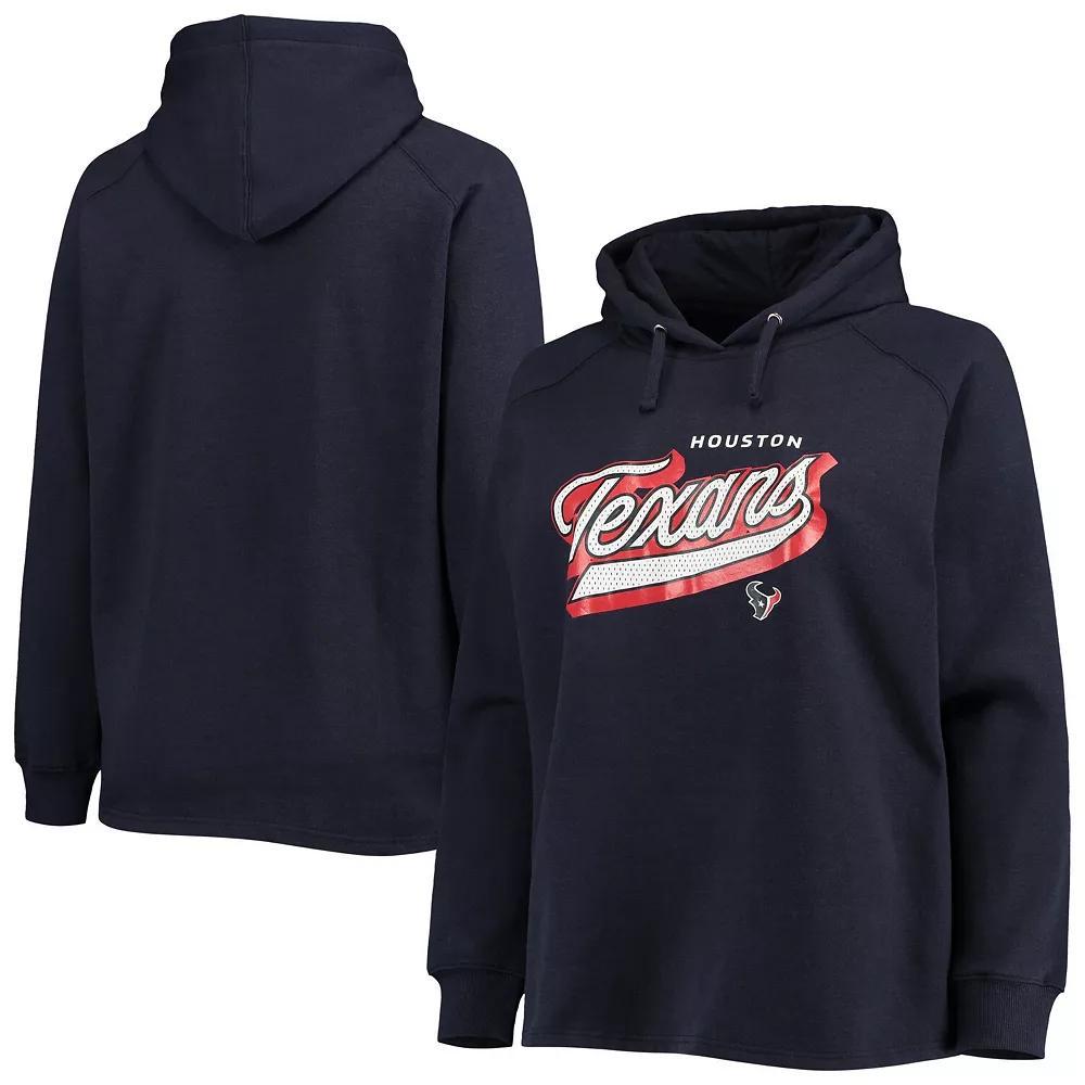 Women's Fanatics Branded Navy Houston Texans Plus Size First Contact Raglan Pullover Hoodie, Size: 3XL, Blue Product Image