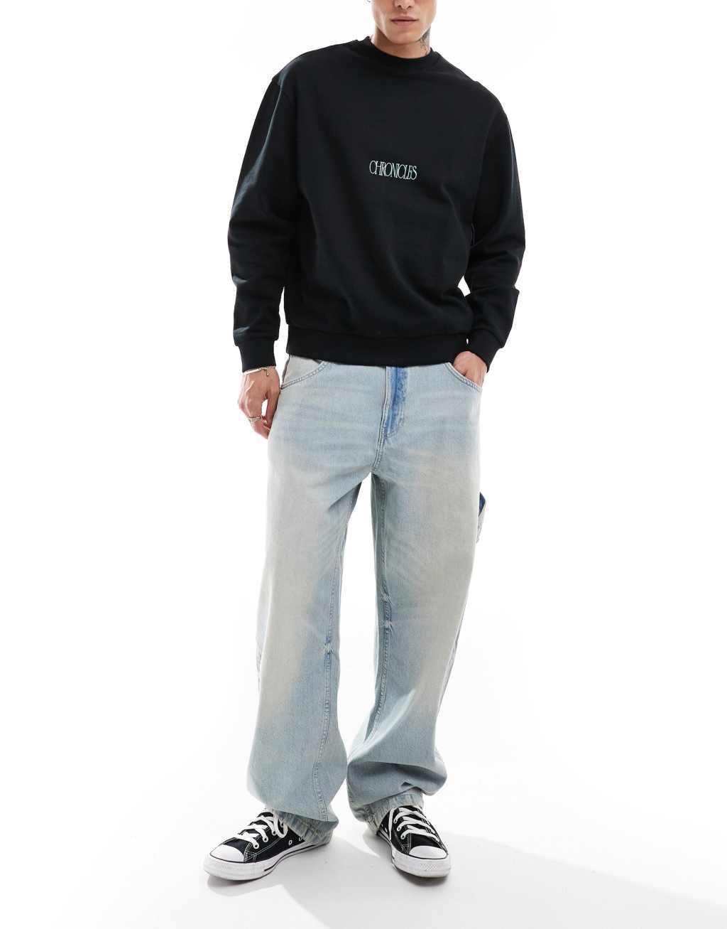 ASOS DESIGN oversized sweatshirt with text print in black Product Image