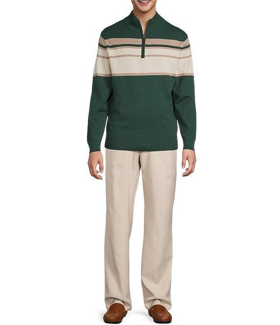 Roundtree & Yorke Long Sleeve Chest Stripe Quarter-Zip Sweater Product Image