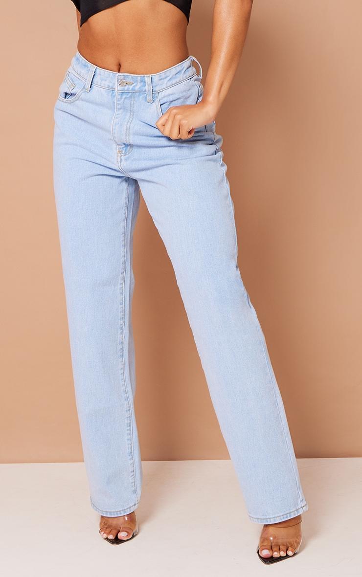 Light Blue Wash Dipped Back Waistband Boyfriend Jeans Product Image