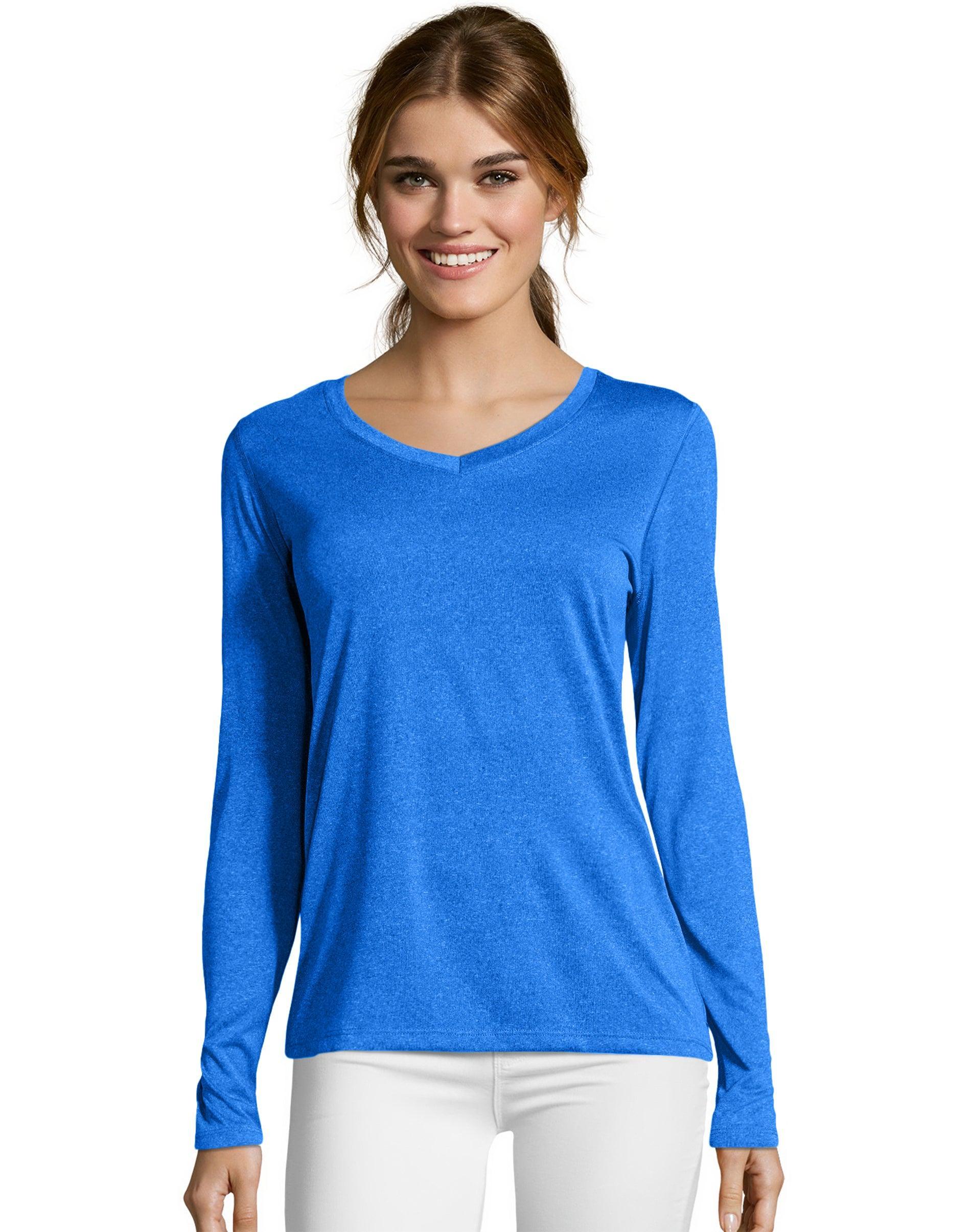Women's Hanes® Cool Dri Long-Sleeve Performance V-Neck Tee, Size: XXL, Fresh Berry Grey Product Image