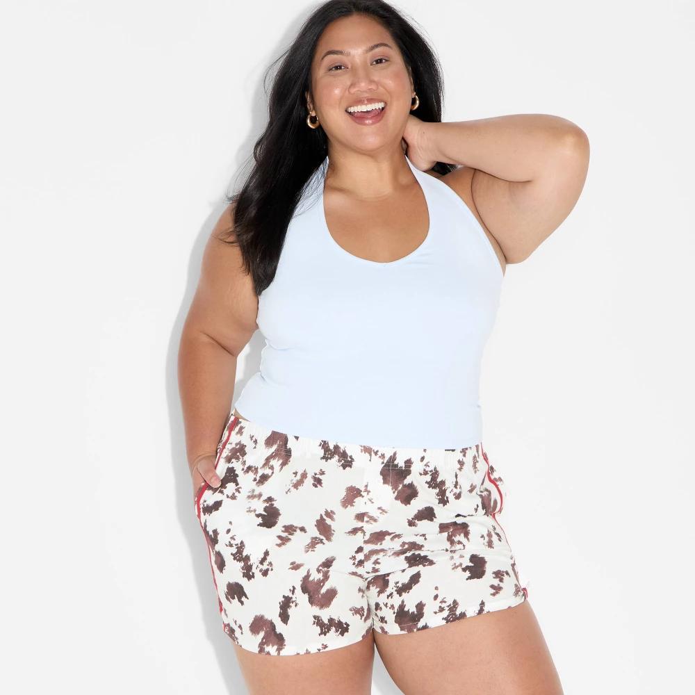Women's Cow Print Graphic Shorts - White Product Image