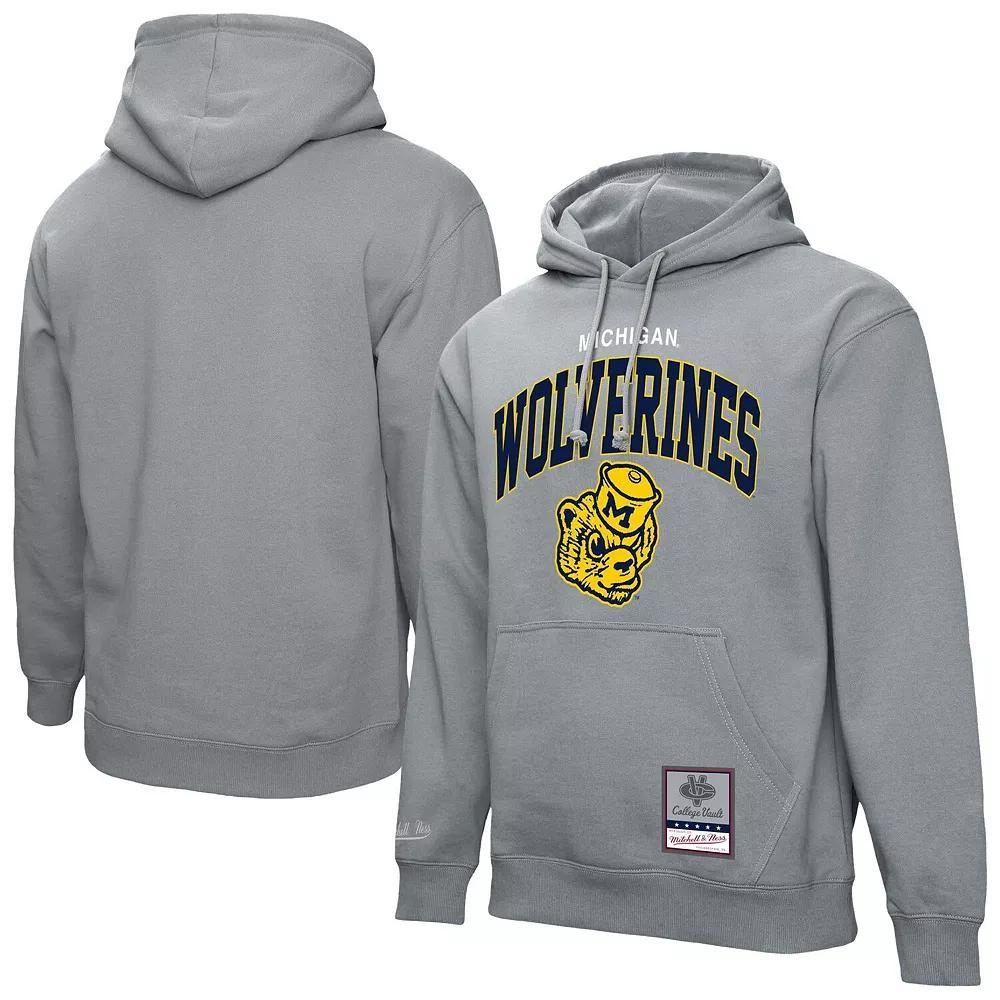 Men's Mitchell & Ness  Heather Gray Michigan Wolverines Classic Arch Pullover Hoodie, Size: 2XL, Grey Product Image