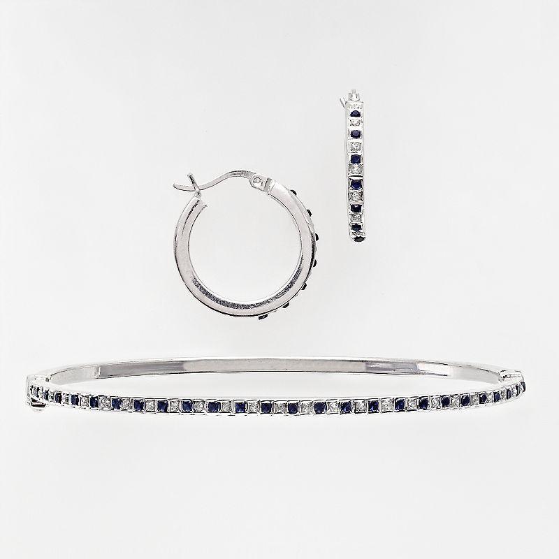 Platinum Over Silver Sapphire and Diamond Accent Bracelet and Earring Set, Women's Product Image