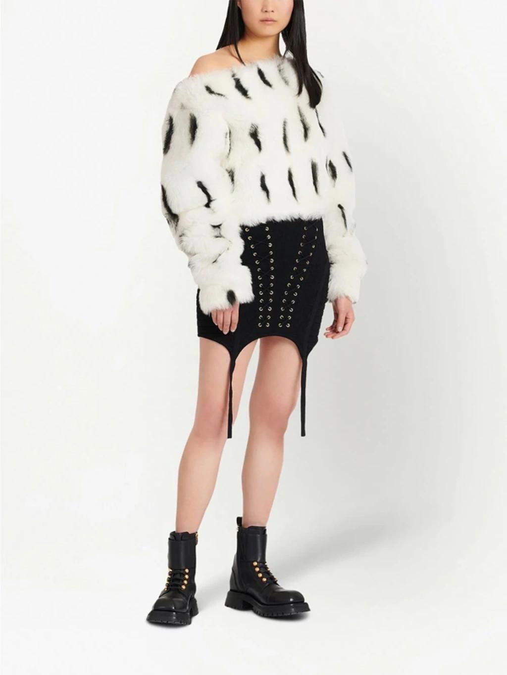 BALMAIN Eyelet Detail Lace Up Knitted Garter Skirt In Black Product Image