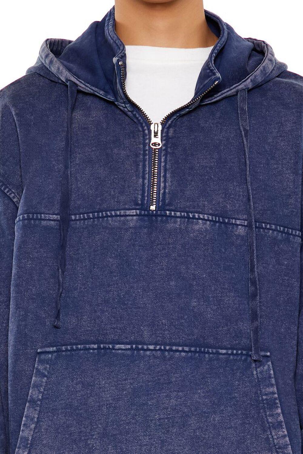 Heavy Washed French Terry Half-Zip Hoodie | Forever 21 Product Image