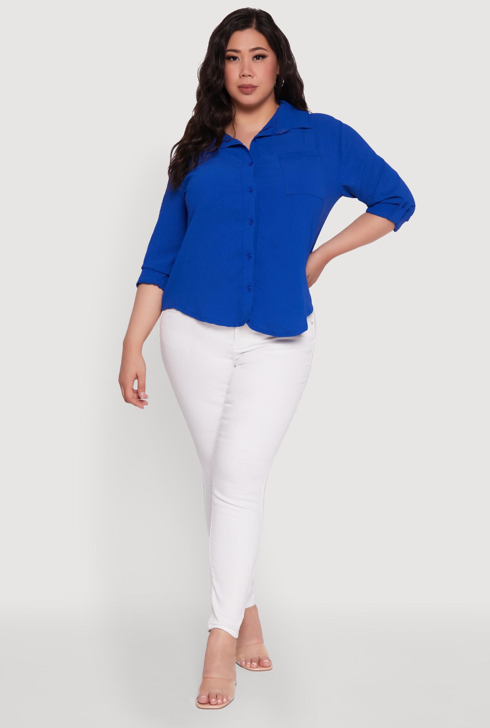 Womens Plus Size Crepe Knit Classic Long Sleeve Shirt Product Image
