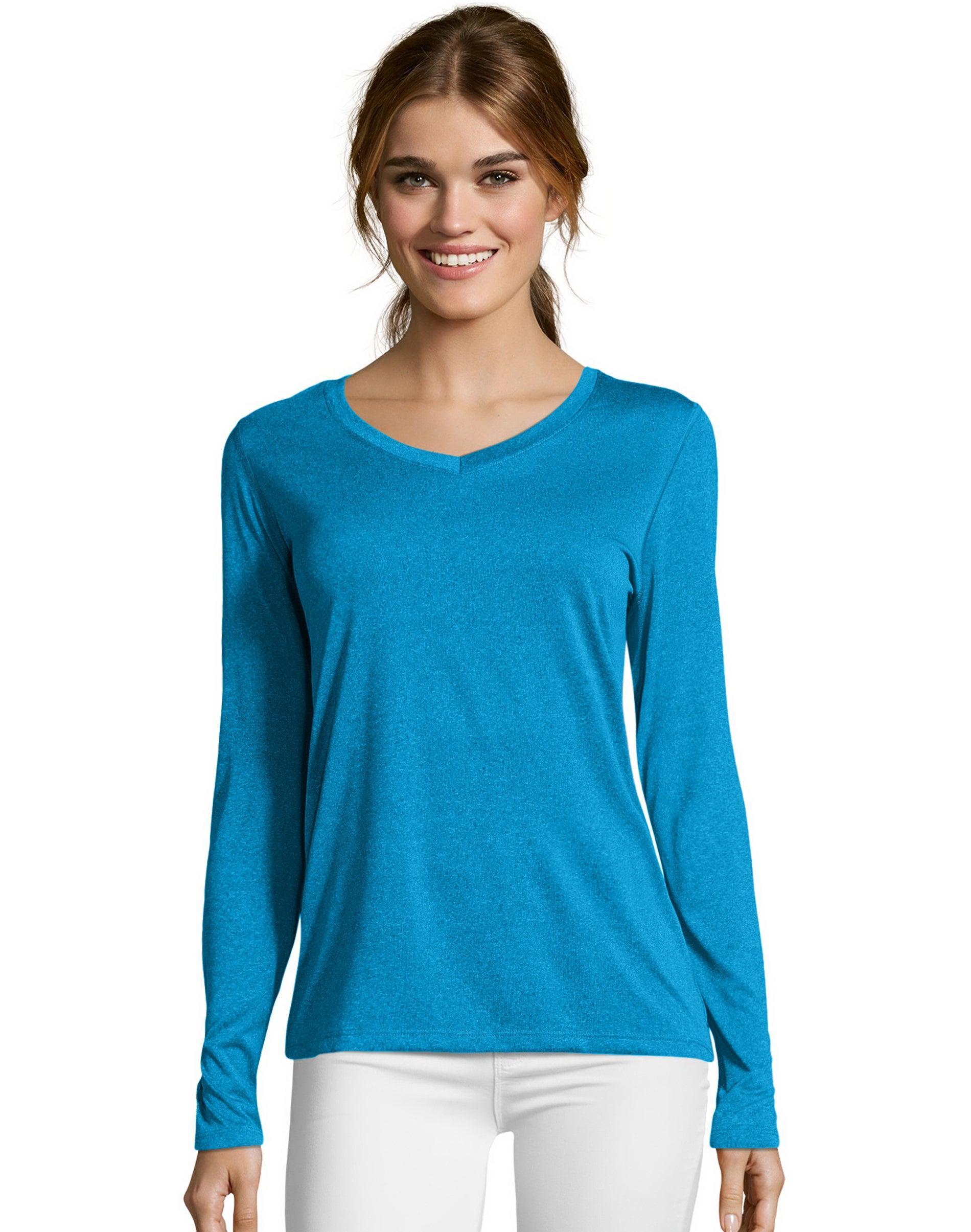 Women's Hanes® Cool Dri Long-Sleeve Performance V-Neck Tee, Size: XXL, Fresh Berry Grey Product Image