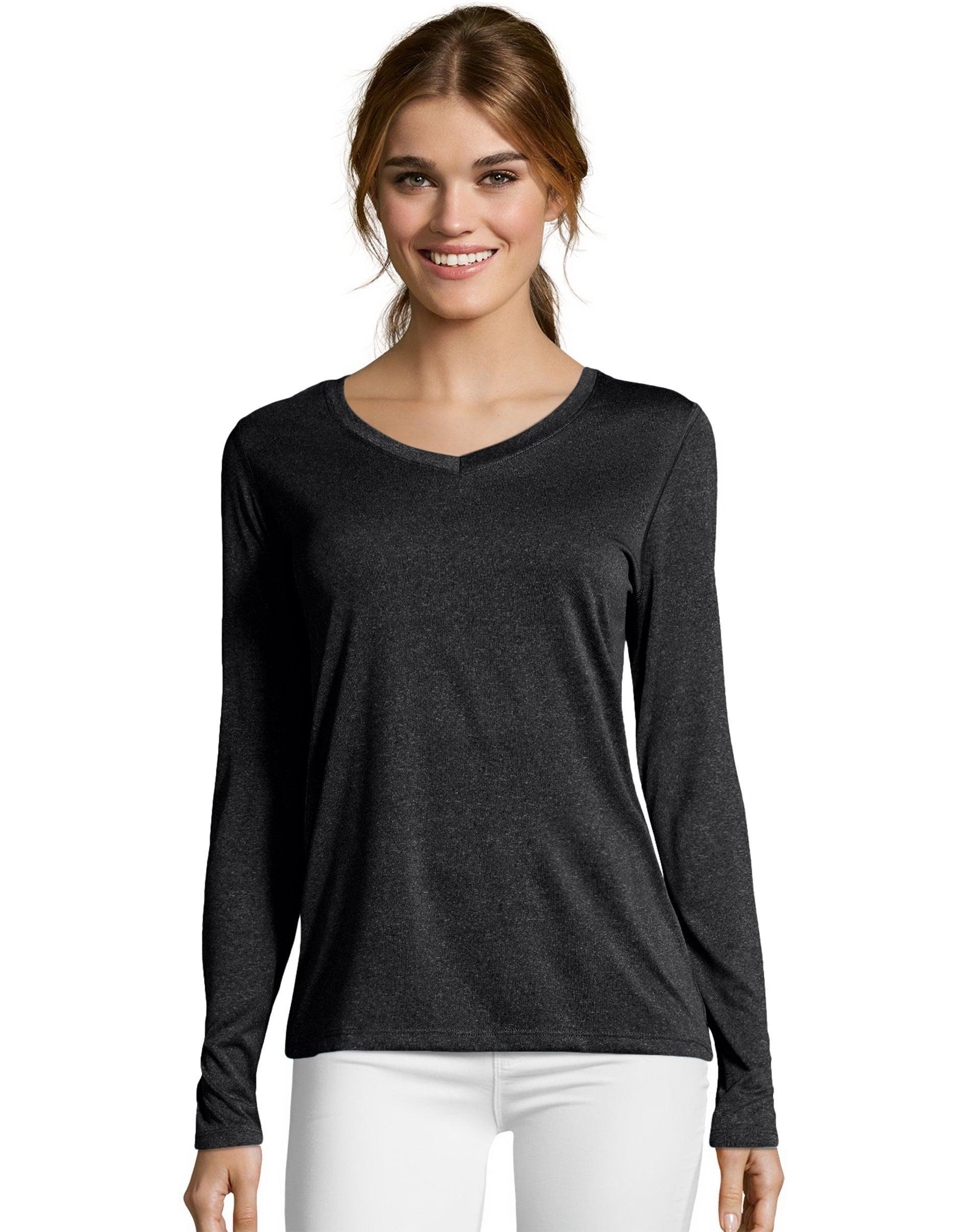 Women's Hanes® Cool Dri Long-Sleeve Performance V-Neck Tee, Size: XXL, Fresh Berry Grey Product Image