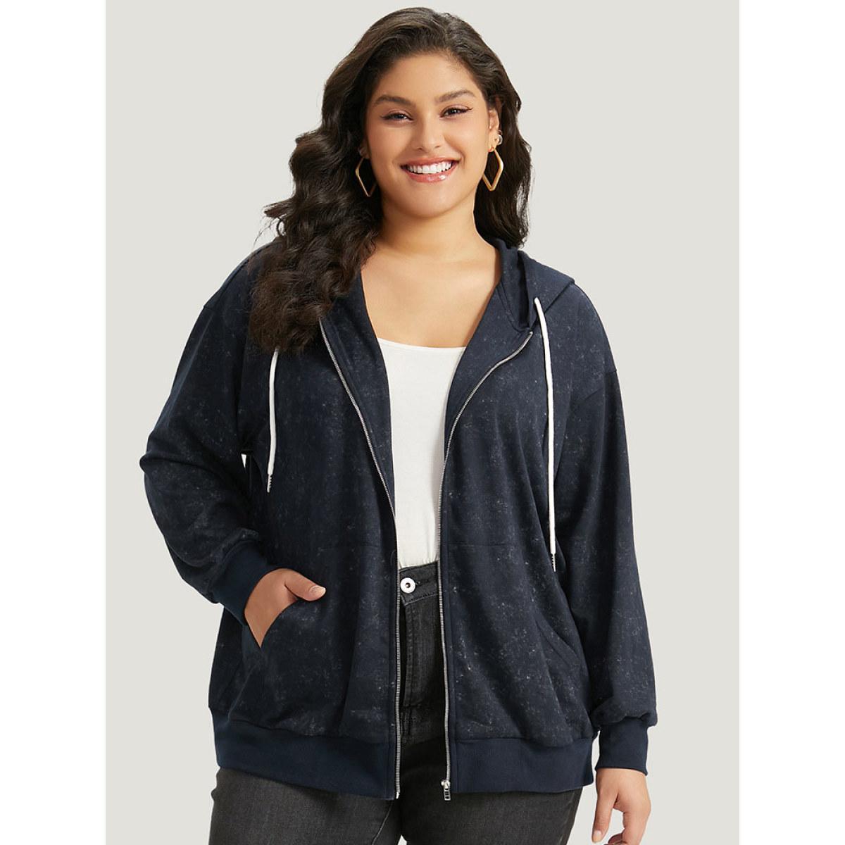 Plus Size Heather Hooded Drawstring Pocket Zipper Fly Sweatshirt Women Midnight Casual Elastic cuffs Hooded Everyday Sweatshirts BloomChic 12/L Product Image