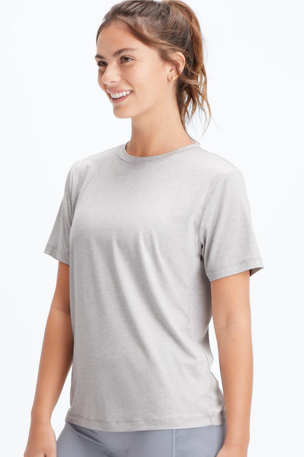 Fabletics Blake Short-Sleeve Tee Womens Light Grey Heather plus Size 2X Product Image