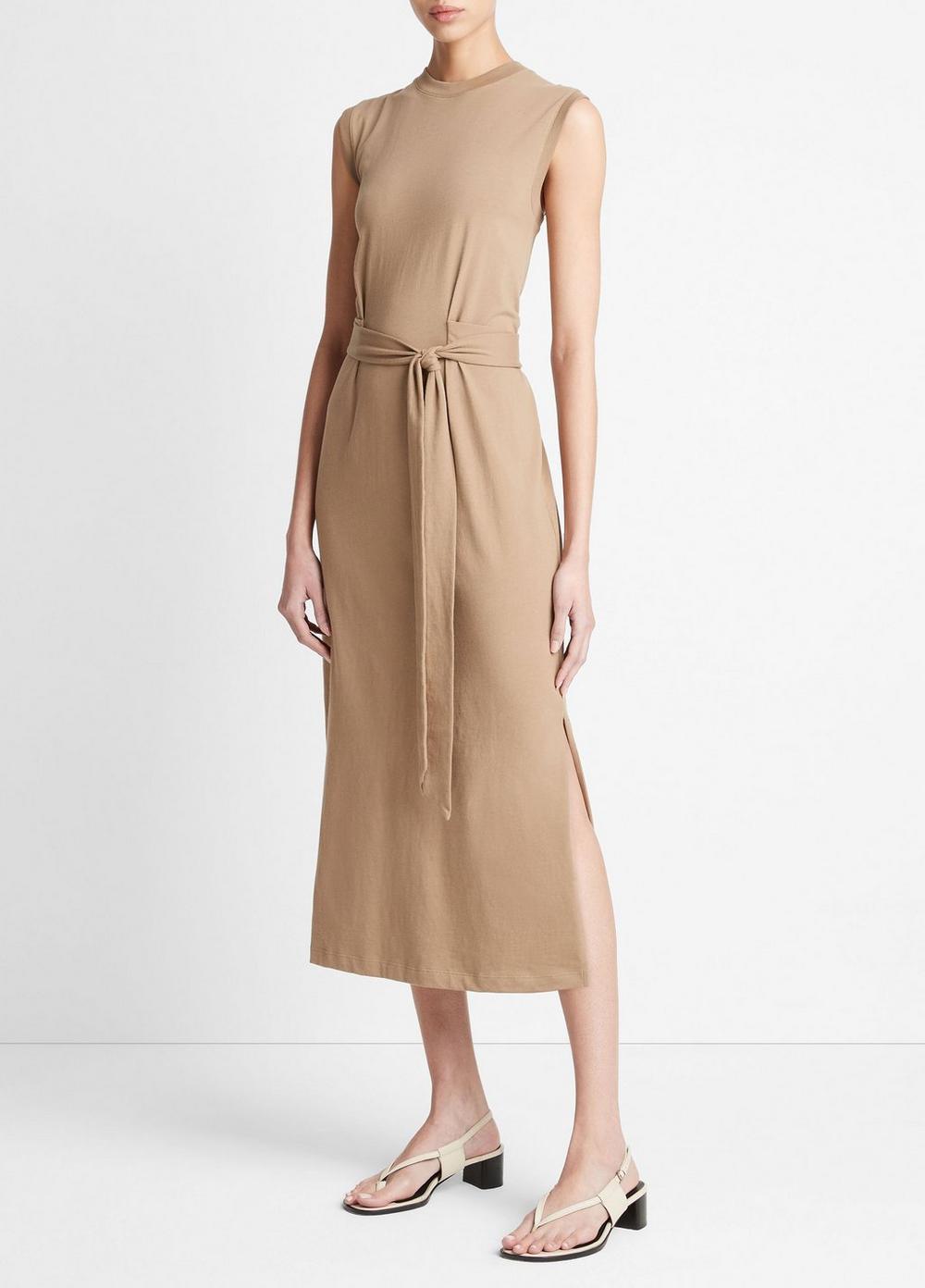 Womens Cotton Sleeveless Wrap Dress, Shale, Size L Vince Product Image